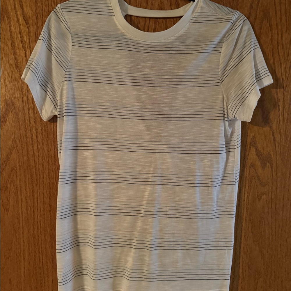 Daytrip White and Multi Colored Striped Short Sleeve Tee